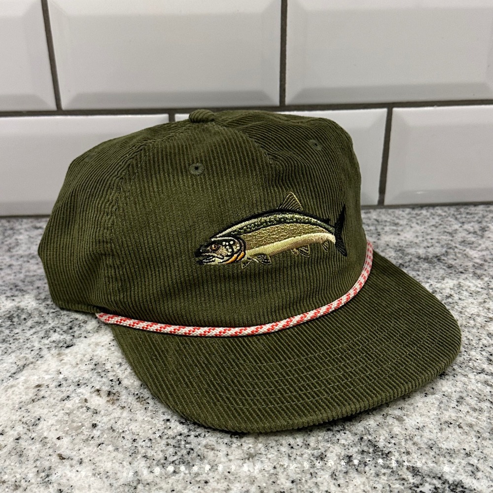 George Mens Snapback Hat Olive Green Corduroy Fish Rope Detail Gorpcore Retro